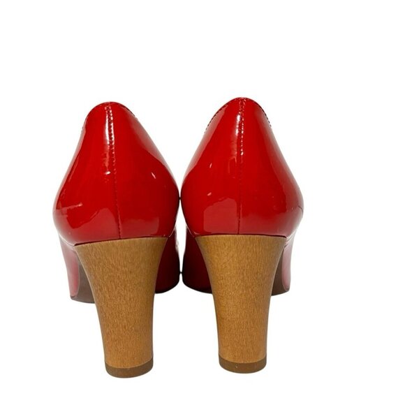 J. Crew Red Patent Leather Pumps 96716 Wooden Heel Italian Made Women's Size 7 - Picture 4 of 16